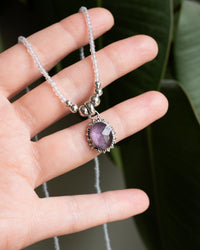 Pink Tourmaline & Moonstone Beaded Sterling Silver Necklace