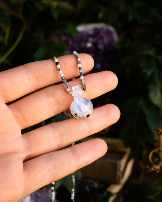 Potion for Inner Harmony: Rainbow Moonstone & Jadeite Beaded Necklace - The Healing Pear