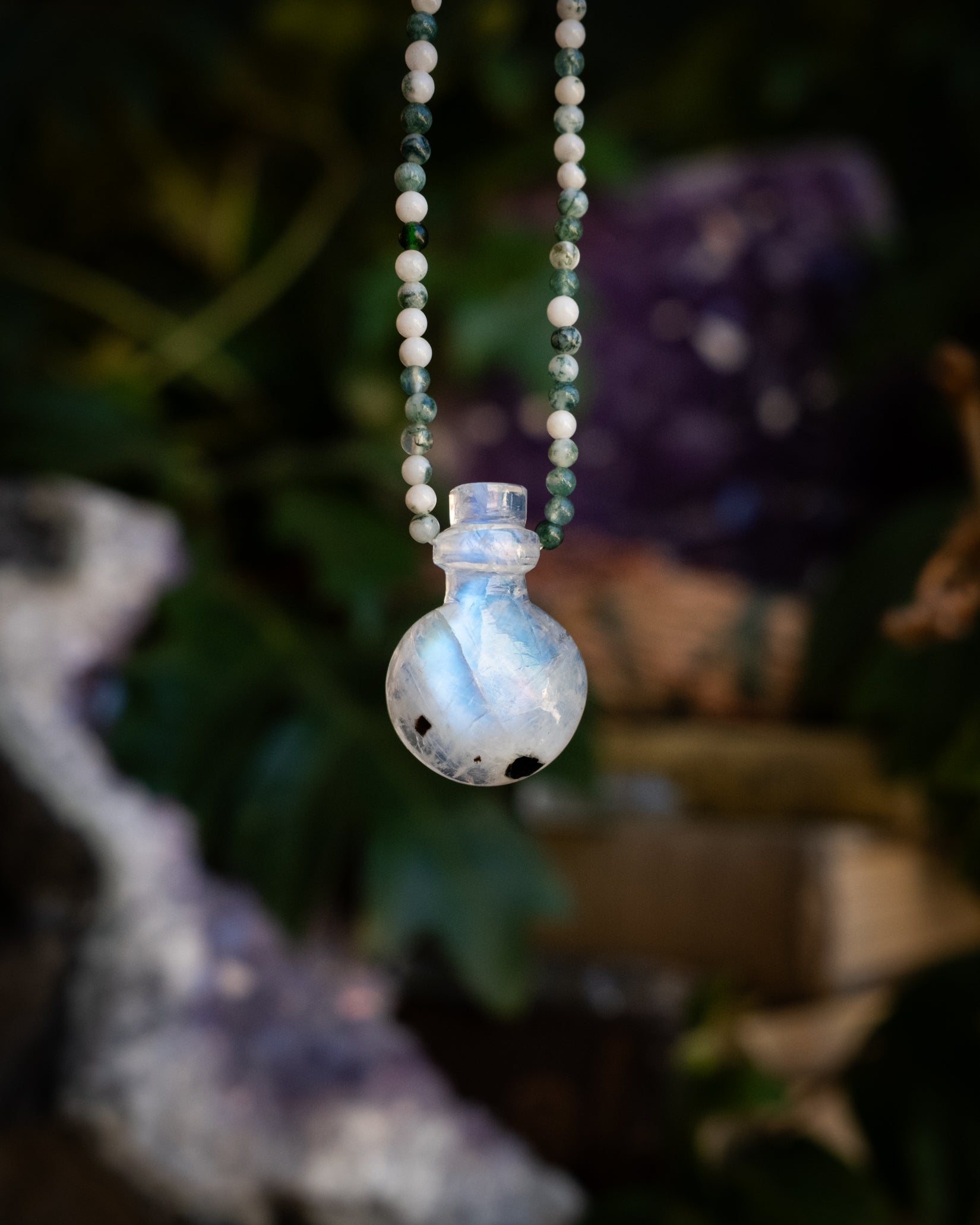 Potion for Inner Harmony: Rainbow Moonstone & Jadeite Beaded Necklace - The Healing Pear