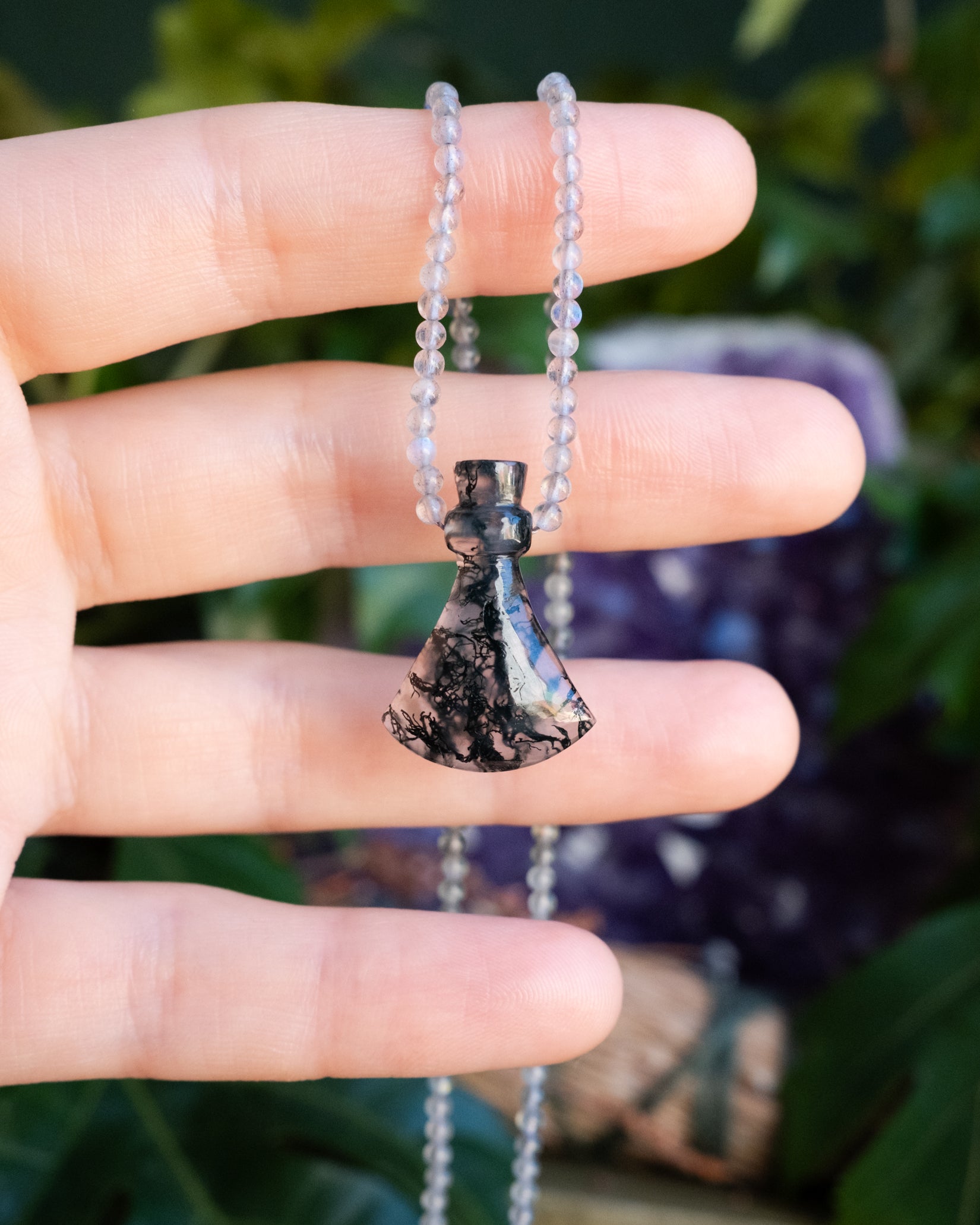 Potion for Woodland Dreaming: Moss Agate & Labradorite Beaded Necklace - The Healing Pear