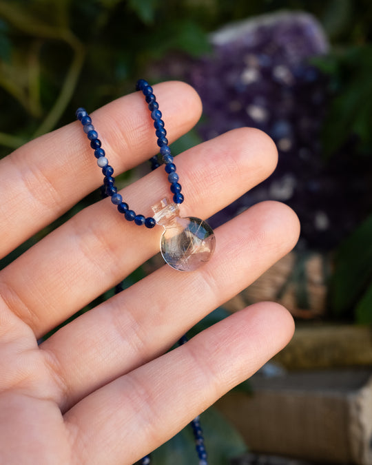 Potion for Mental Clarity: Rutilated Quartz & Sodalite Beaded Necklace - The Healing Pear