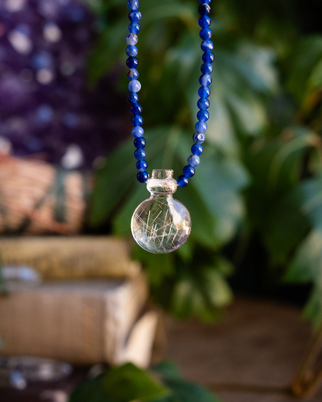 Potion for Mental Clarity: Rutilated Quartz & Sodalite Beaded Necklace - The Healing Pear