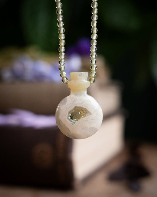 Potion for Gentle Renewal: Druzy Agate & Peridot Beaded Necklace - The Healing Pear