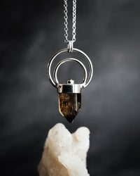 Natural Smoky Citrine & Peridot Moon Bail Sterling Silver Necklace