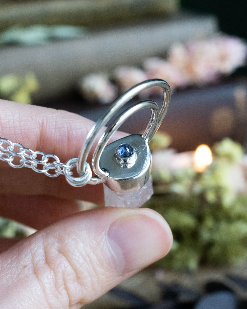 Lemurian Quartz & Iolite Moon Bail Sterling Silver Necklace - The Healing Pear