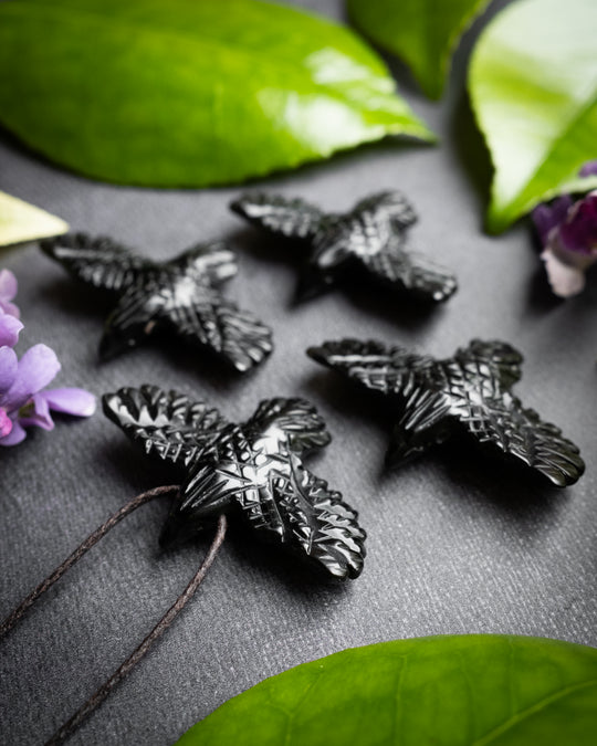 Obsidian Hand Carved Raven Necklace - The Healing Pear
