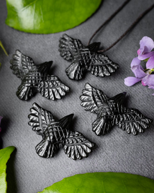Small Obsidian Hand Carved Raven Necklace - The Healing Pear