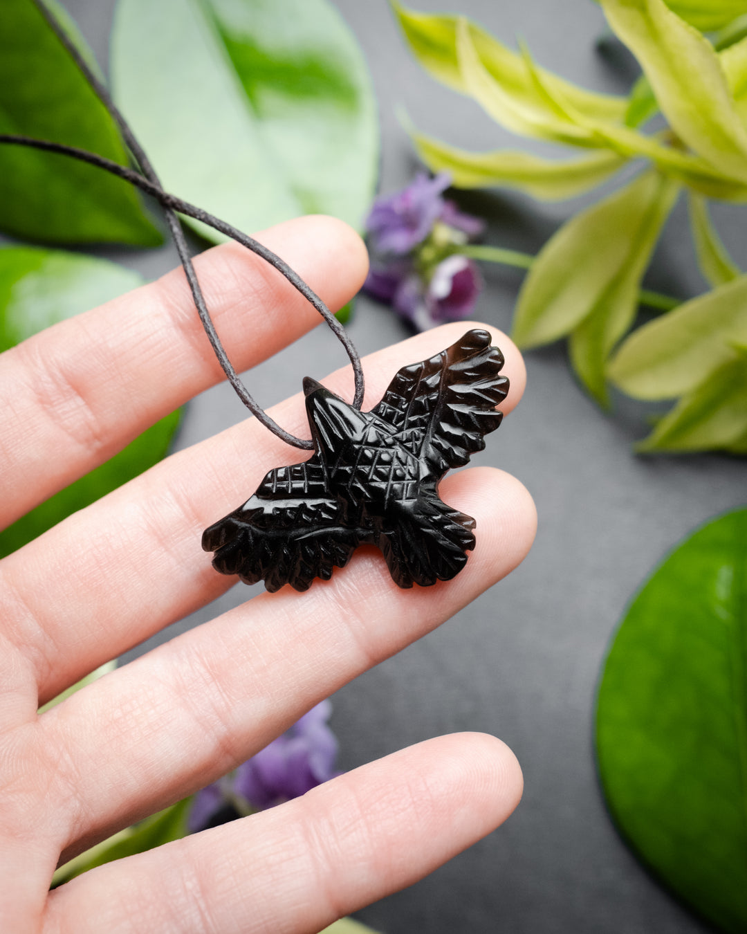 Small Obsidian Hand Carved Raven Necklace - The Healing Pear