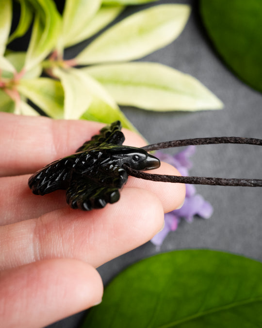 Small Obsidian Hand Carved Raven Necklace - The Healing Pear