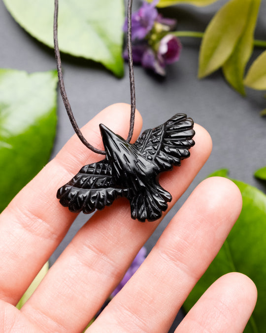 Small Obsidian Hand Carved Raven Necklace