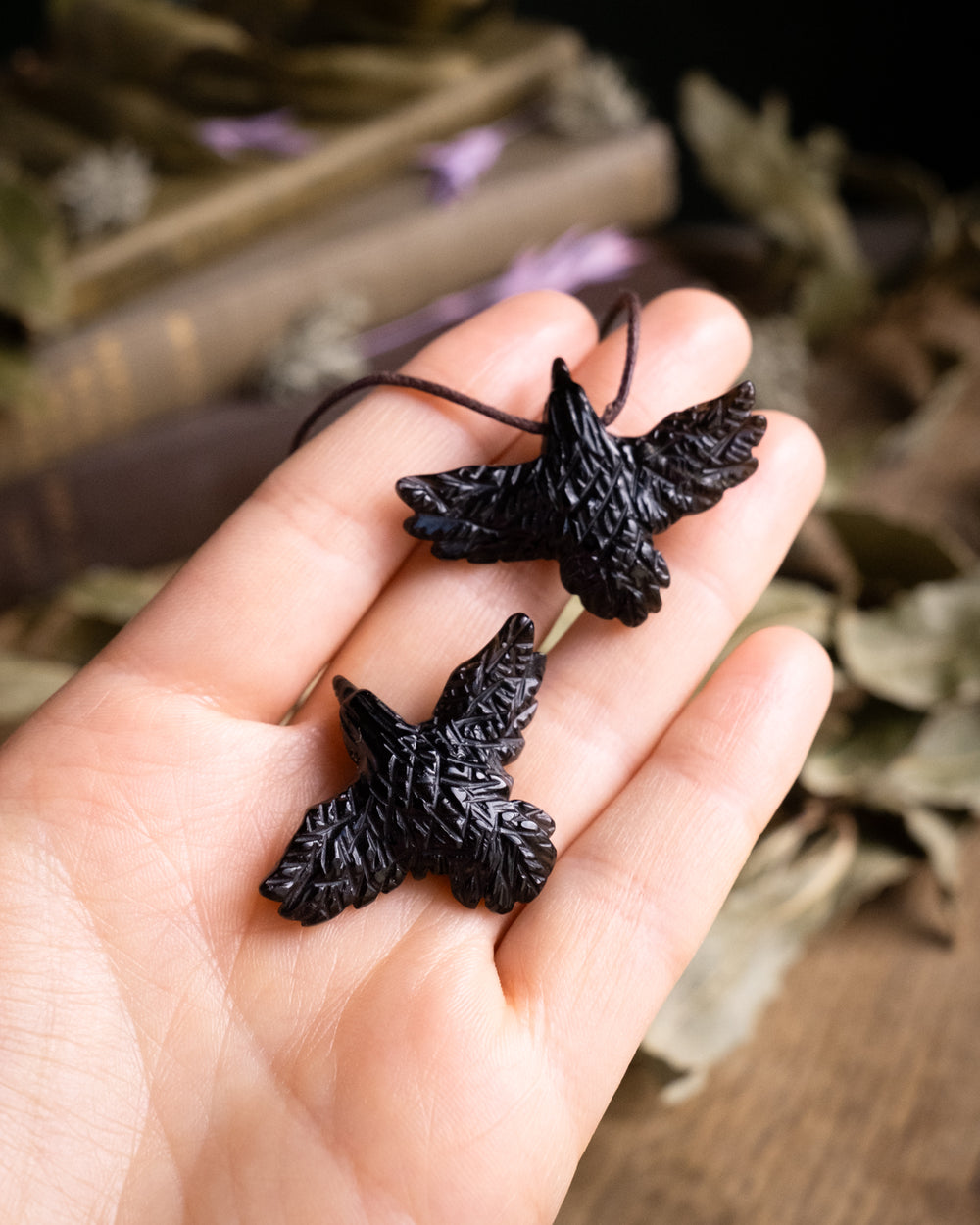 Small Obsidian Hand Carved Raven Necklace - The Healing Pear