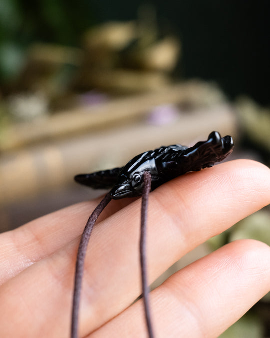 Small Obsidian Hand Carved Raven Necklace - The Healing Pear