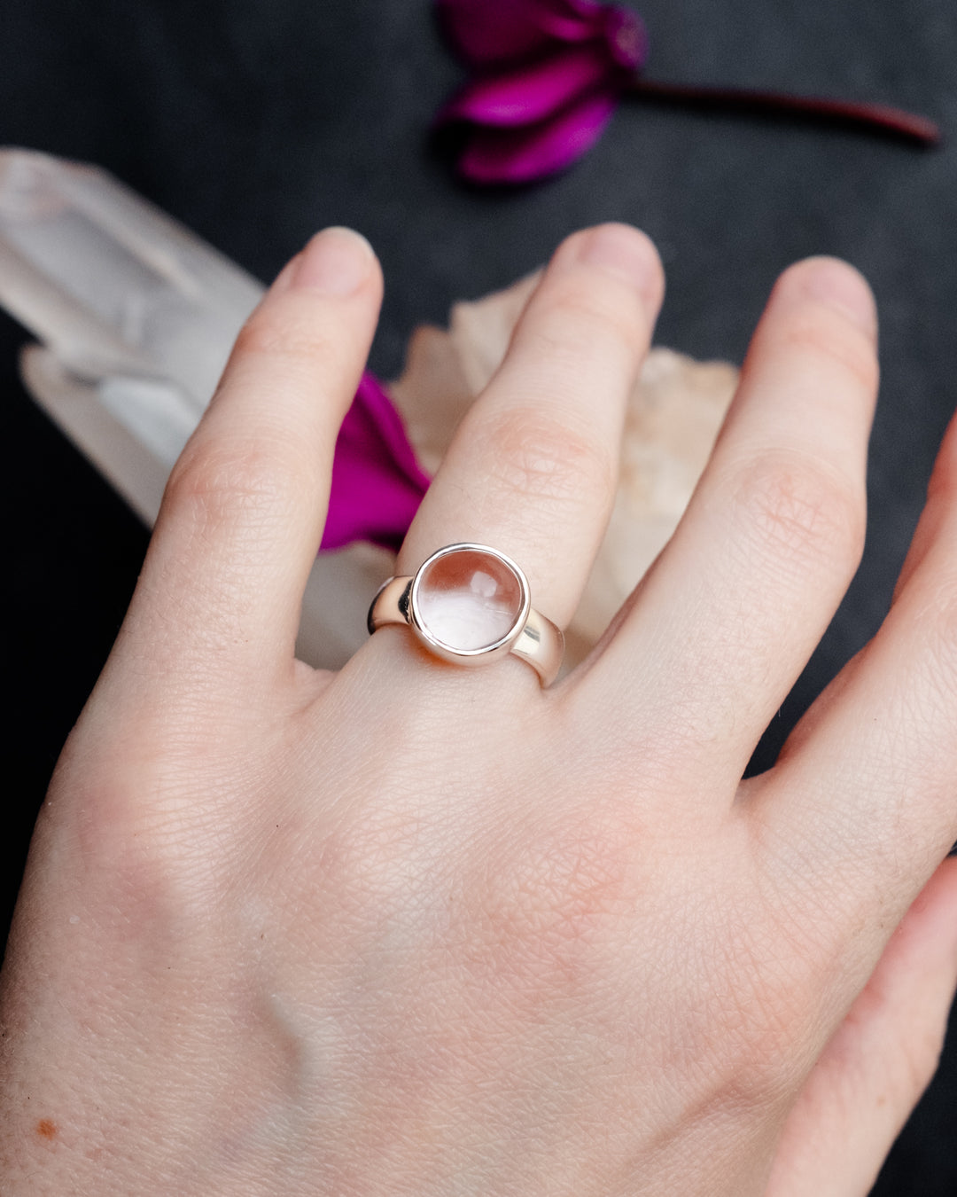 Lavender Aura Quartz Ring in Sterling Silver - Size 5 US / J 1/2 UK - The Healing Pear