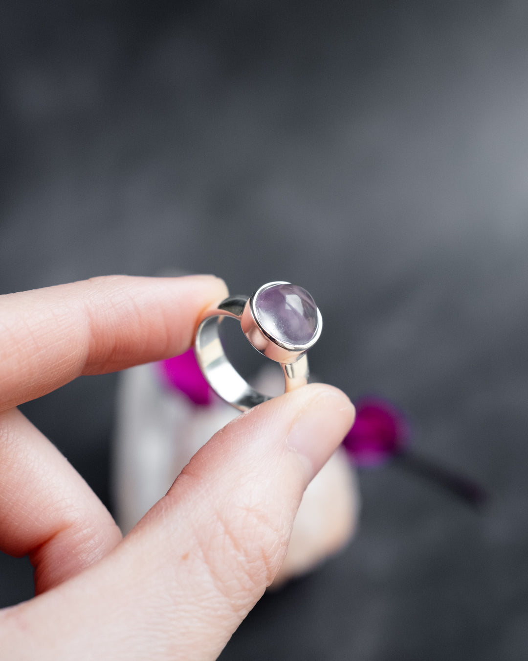 Lavender Aura Quartz Ring in Sterling Silver - Size 5 US / J 1/2 UK - The Healing Pear