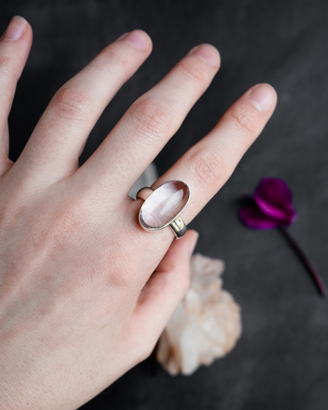 Lavender Aura Quartz Ring in Sterling Silver - Size 7 1/4 US / O 1/2 UK