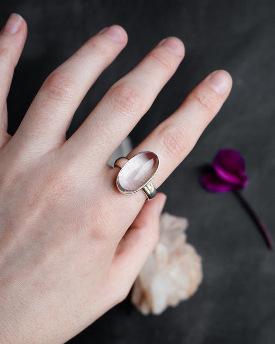 Lavender Aura Quartz Ring in Sterling Silver - Size 7 1/4 US / O 1/2 UK