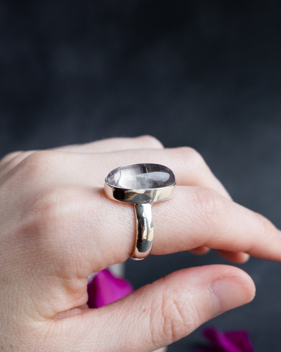 Lavender Aura Quartz Ring in Sterling Silver - Size 7 1/4 US / O 1/2 UK