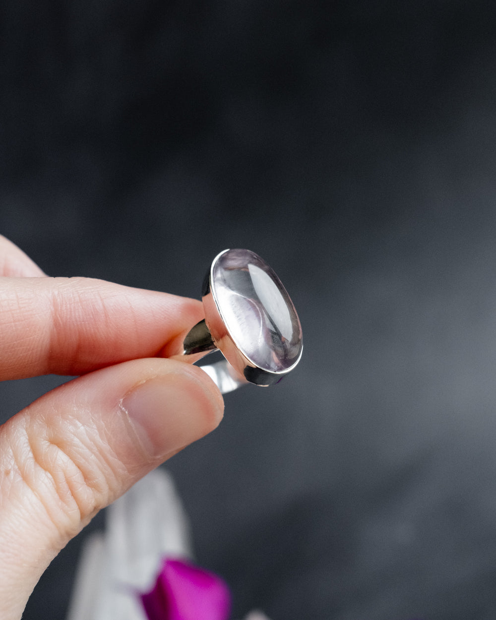 Lavender Aura Quartz Ring in Sterling Silver - Size 7 1/4 US / O 1/2 UK