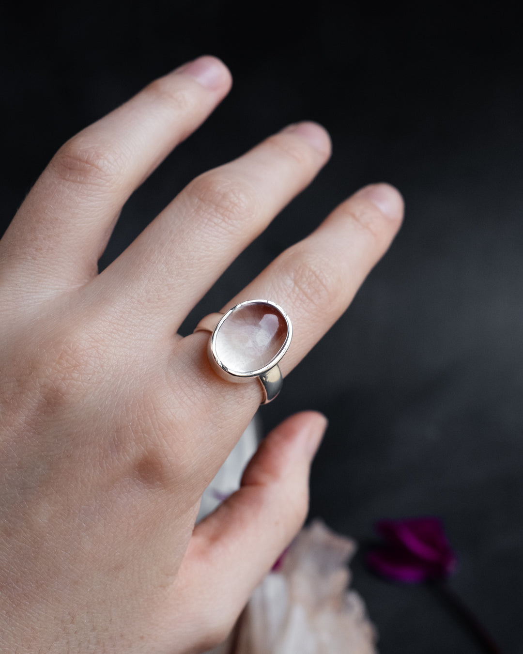 Lavender Aura Quartz Ring in Sterling Silver - Size 7 1/4 US / O 1/2 UK