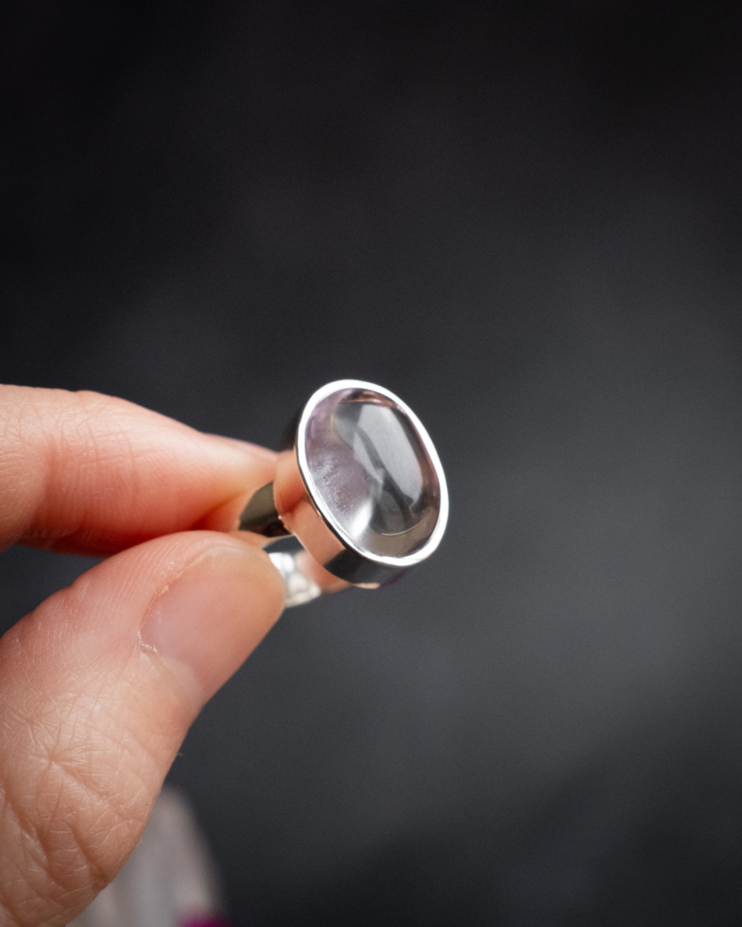 Lavender Aura Quartz Ring in Sterling Silver - Size 7 1/4 US / O 1/2 UK