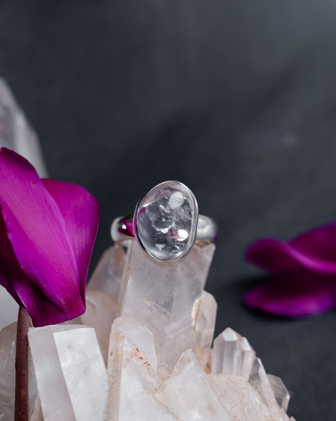 Lavender Aura Quartz Ring in Sterling Silver - Size 7 3/4 US / P 1/2 UK