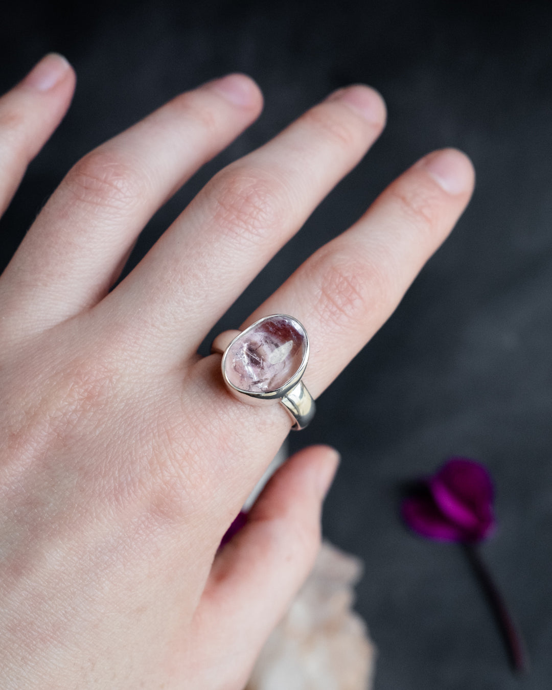Lavender Aura Quartz Ring in Sterling Silver - Size 7 3/4 US / P 1/2 UK