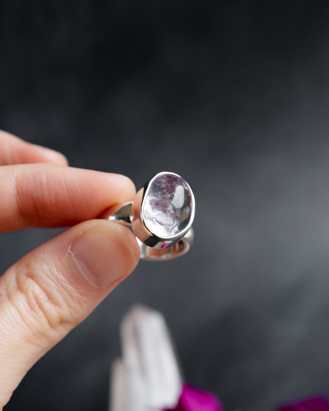 Lavender Aura Quartz Ring in Sterling Silver - Size 7 3/4 US / P 1/2 UK