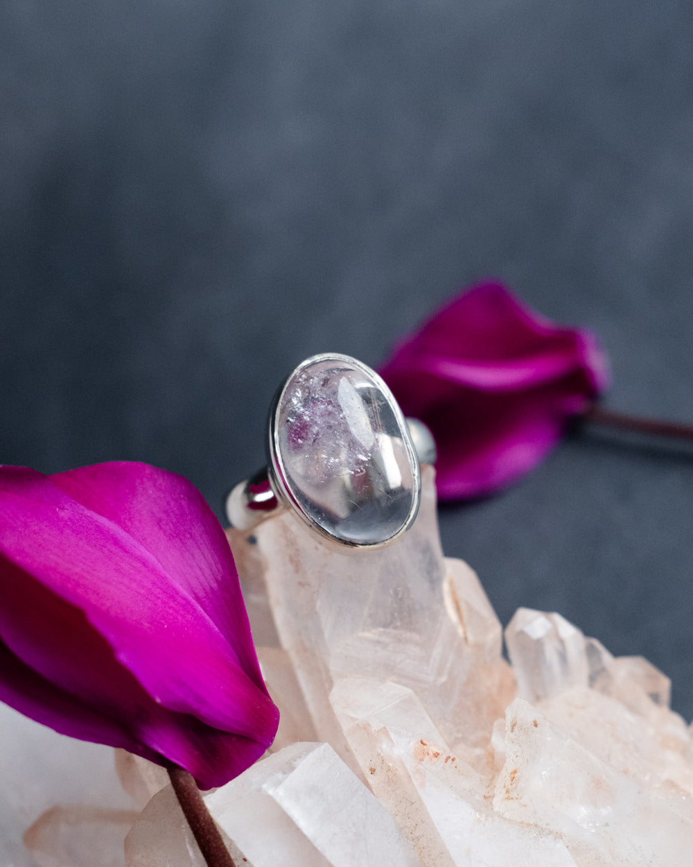 Lavender Aura Quartz Ring in Sterling Silver - Size 8 US / Q UK