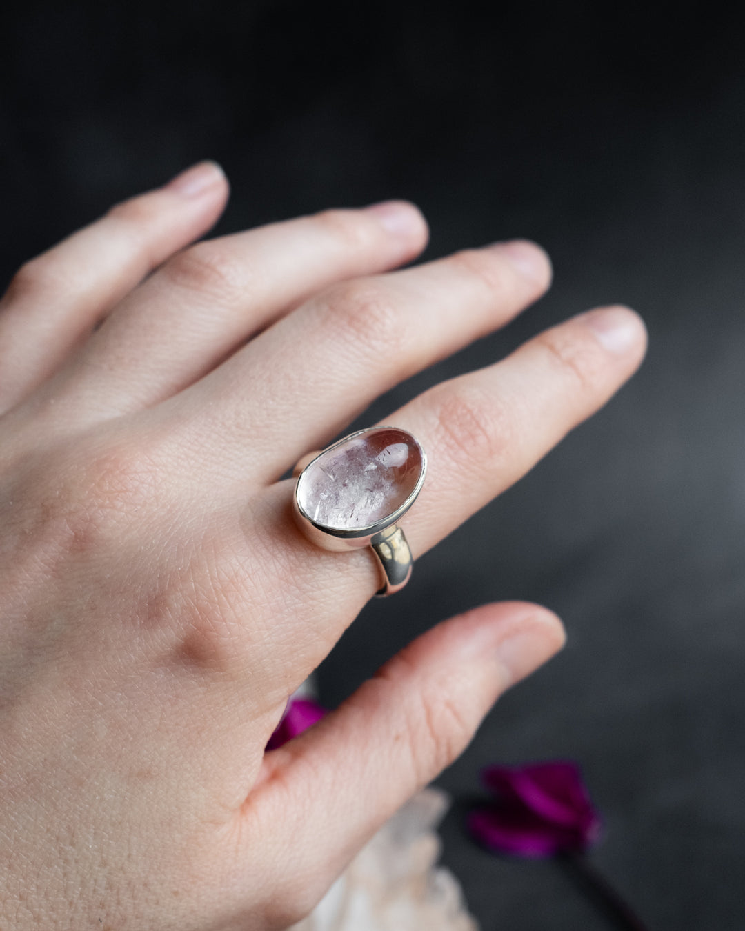 Lavender Aura Quartz Ring in Sterling Silver - Size 8 US / Q UK