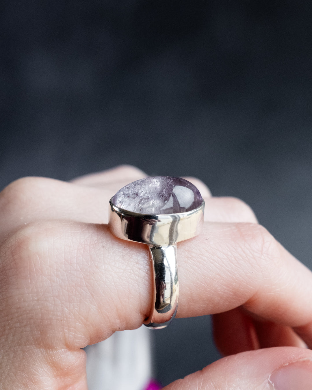 Lavender Aura Quartz Ring in Sterling Silver - Size 8 US / Q UK