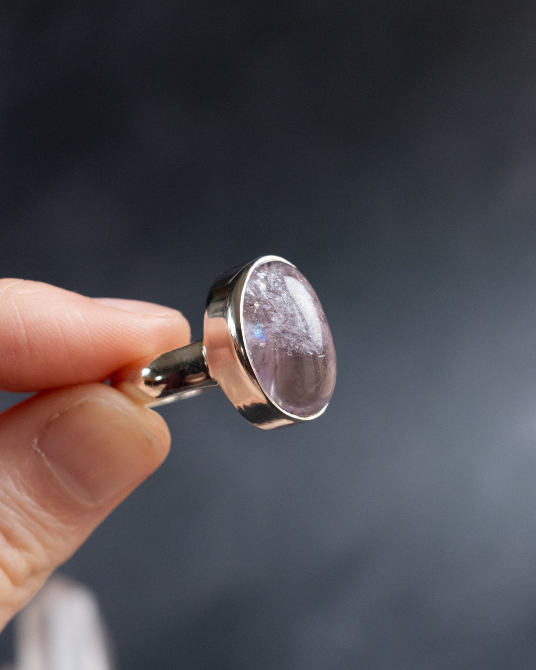 Lavender Aura Quartz Ring in Sterling Silver - Size 8 US / Q UK