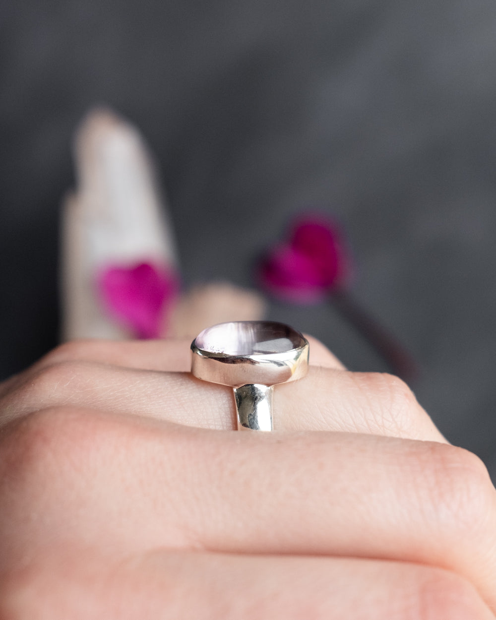 Lavender Aura Quartz Ring in Sterling Silver - Size 5 1/2 US / L UK