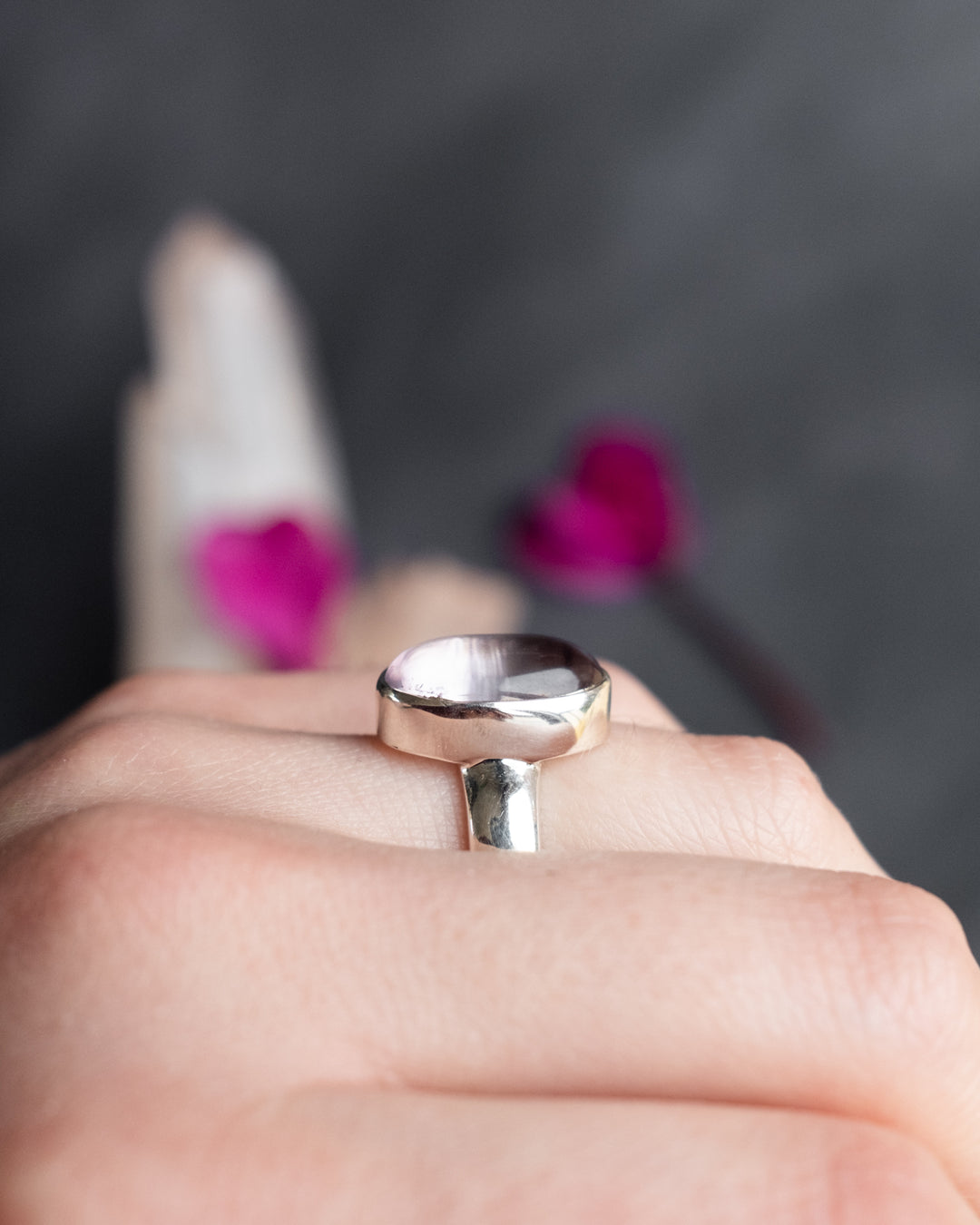 Lavender Aura Quartz Ring in Sterling Silver - Size 5 1/2 US / L UK