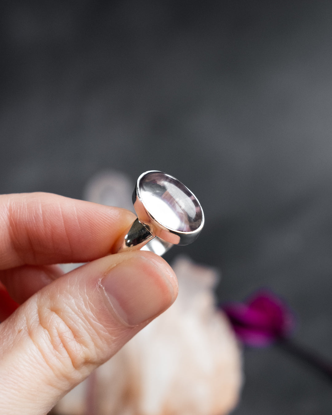 Lavender Aura Quartz Ring in Sterling Silver - Size 5 1/2 US / L UK