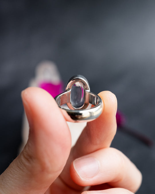 Lavender Aura Quartz Ring in Sterling Silver - Size 5 1/2 US / L UK