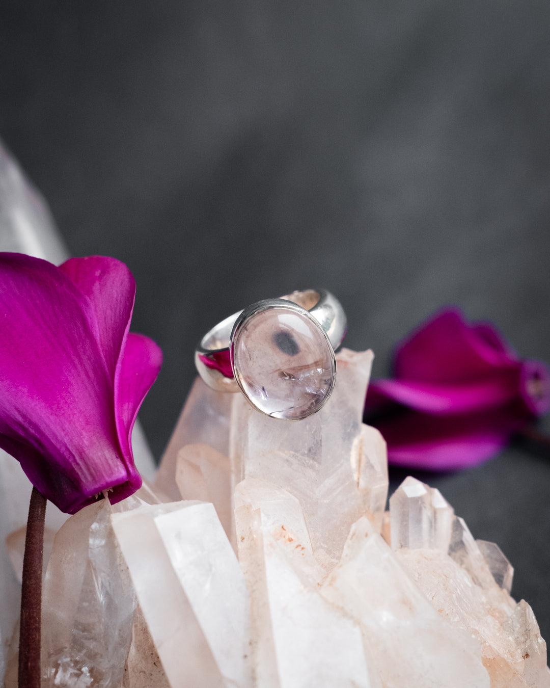 Lavender Aura Quartz Ring in Sterling Silver - Size 5 1/2 US / L UK - The Healing Pear