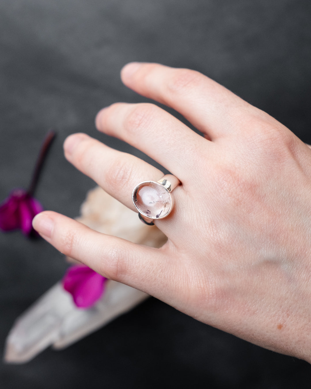 Lavender Aura Quartz Ring in Sterling Silver - Size 5 1/2 US / L UK - The Healing Pear