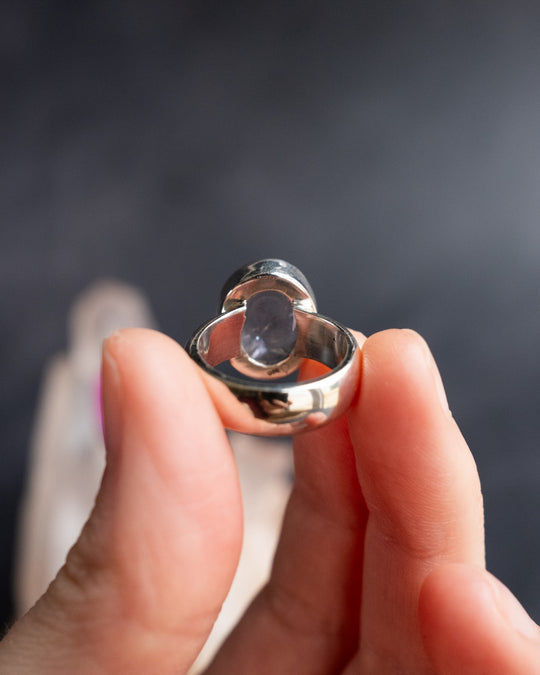 Lavender Aura Quartz Ring in Sterling Silver - Size 5 1/2 US / L UK - The Healing Pear