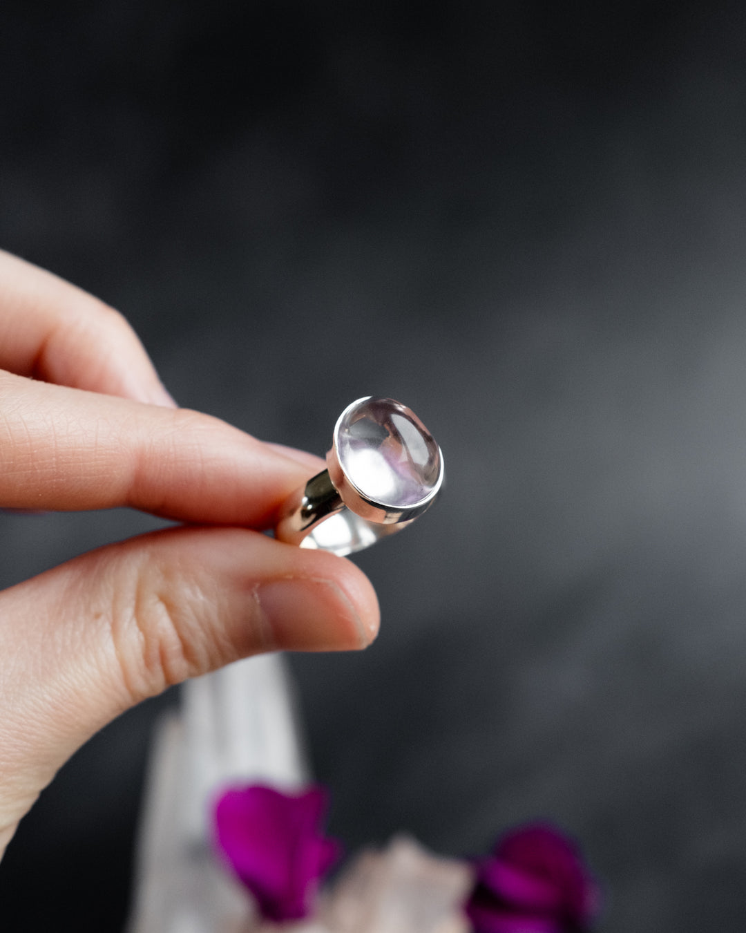 Lavender Aura Quartz Ring in Sterling Silver - Size 6 US / M UK - The Healing Pear