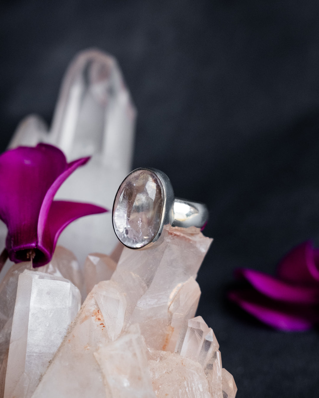 Lavender Aura Quartz Ring in Sterling Silver - Size 6 1/4 US / M 1/2 UK - The Healing Pear