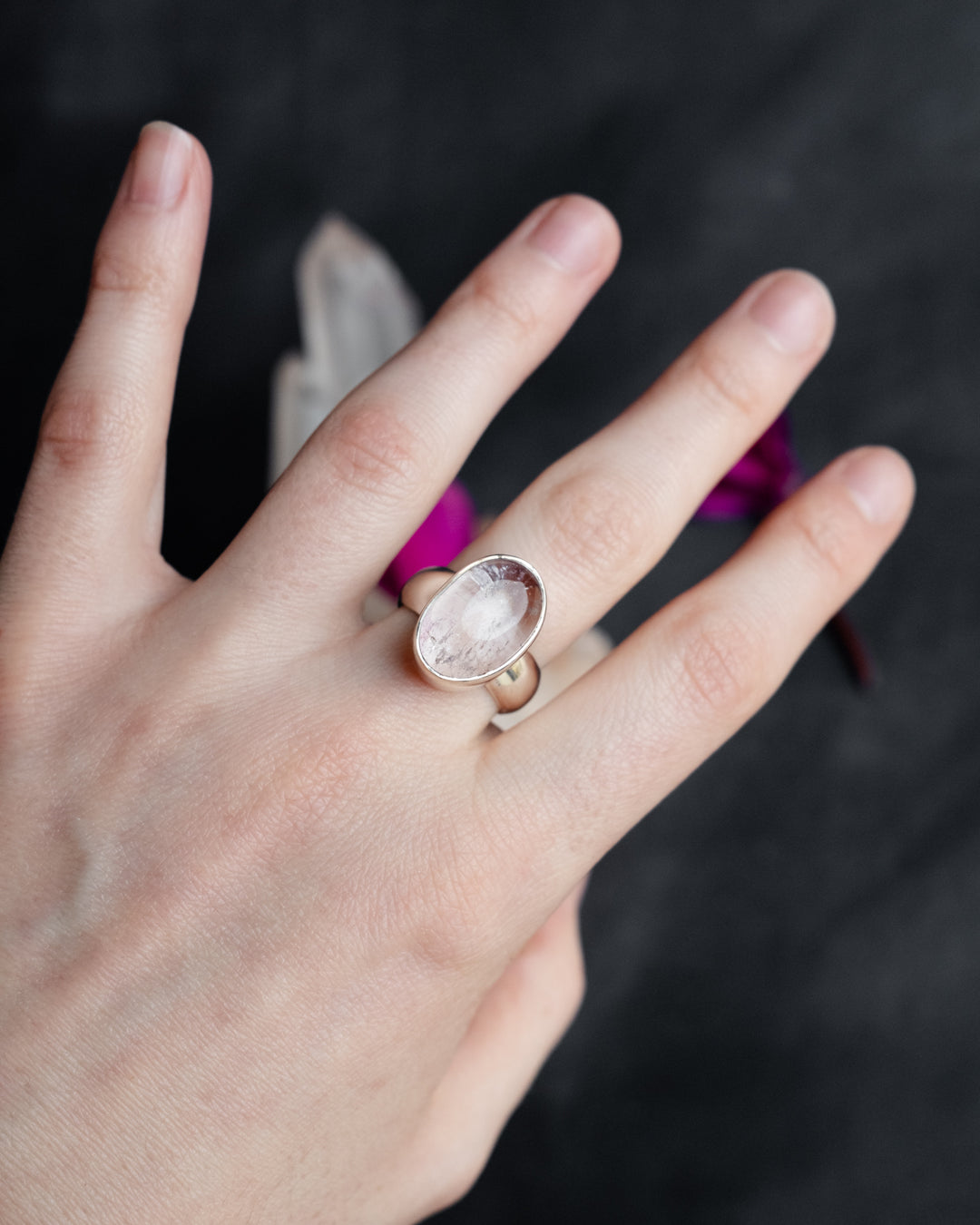 Lavender Aura Quartz Ring in Sterling Silver - Size 6 1/4 US / M 1/2 UK - The Healing Pear
