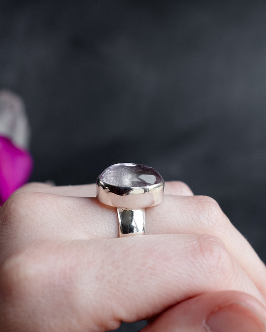 Lavender Aura Quartz Ring in Sterling Silver - Size 6 1/4 US / M 1/2 UK - The Healing Pear