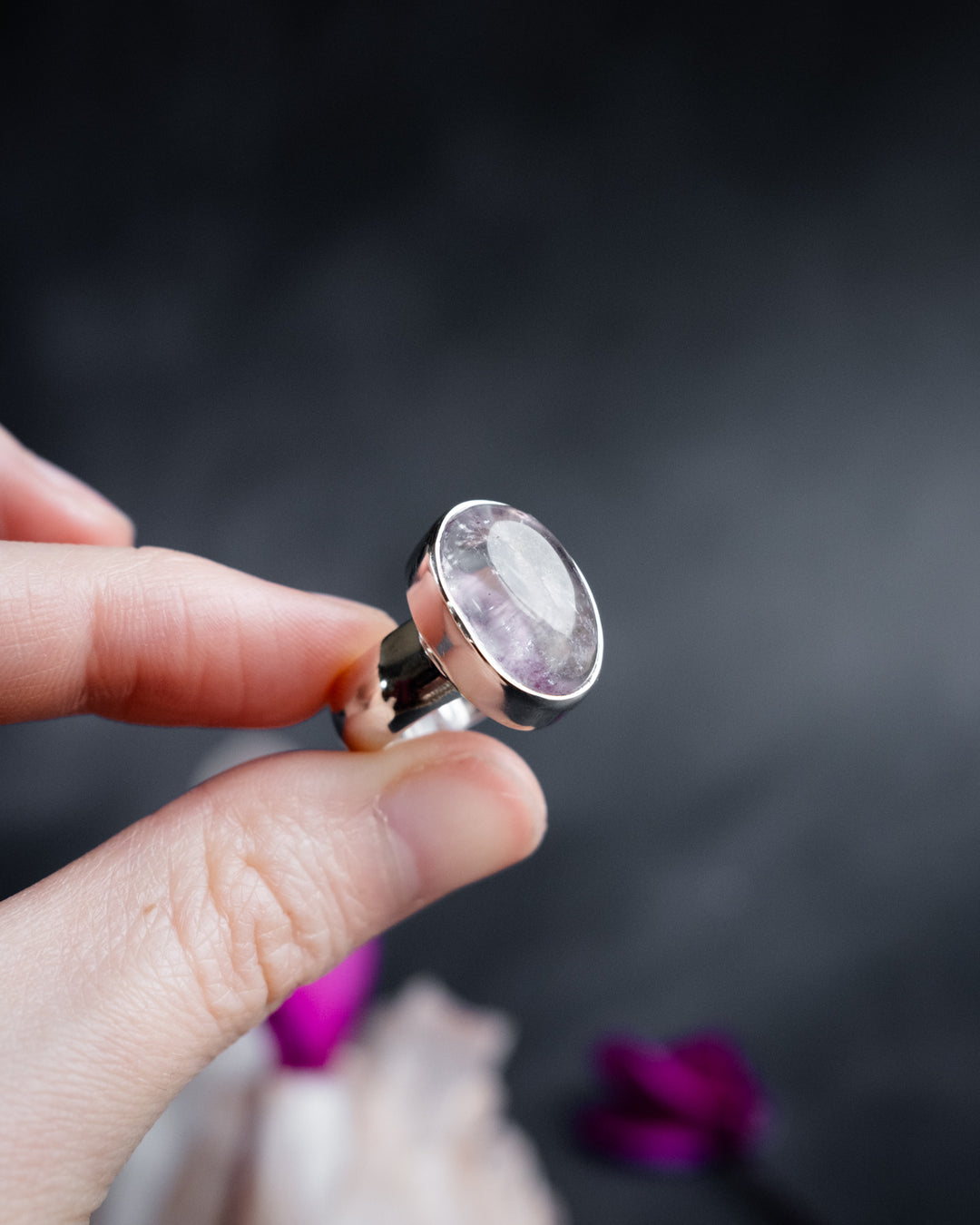 Lavender Aura Quartz Ring in Sterling Silver - Size 6 1/4 US / M 1/2 UK - The Healing Pear