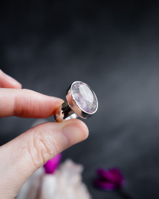 Lavender Aura Quartz Ring in Sterling Silver - Size 6 1/4 US / M 1/2 UK - The Healing Pear
