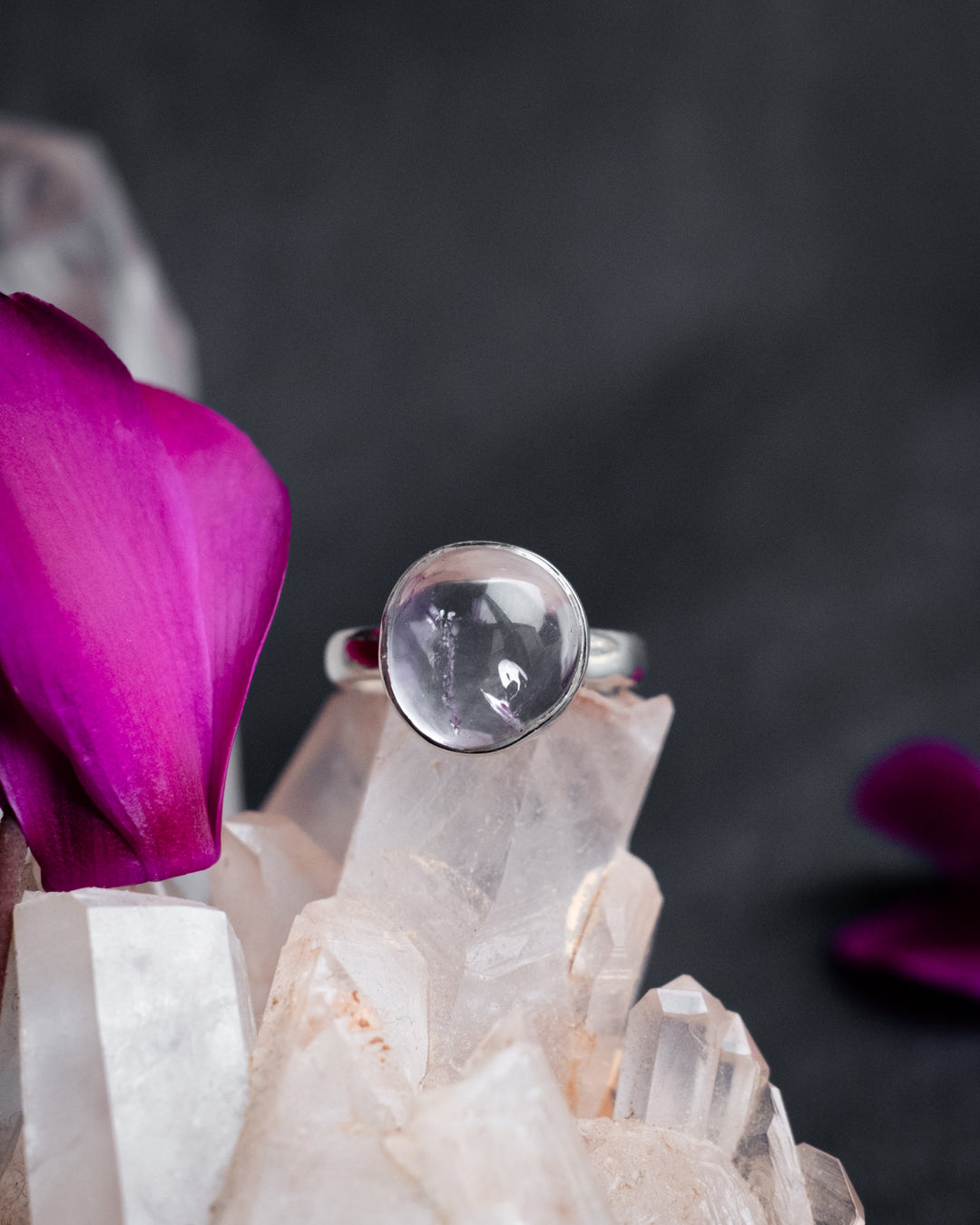 Lavender Aura Quartz Ring in Sterling Silver - Size 6 1/4 US / M 1/2 UK - The Healing Pear