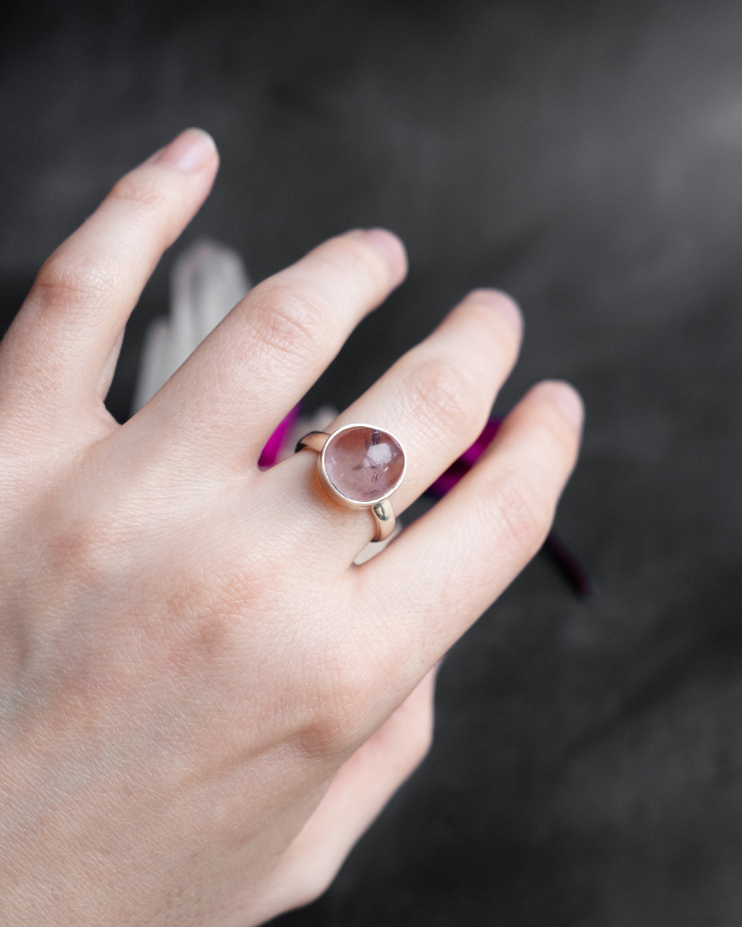 Lavender Aura Quartz Ring in Sterling Silver - Size 6 1/4 US / M 1/2 UK - The Healing Pear