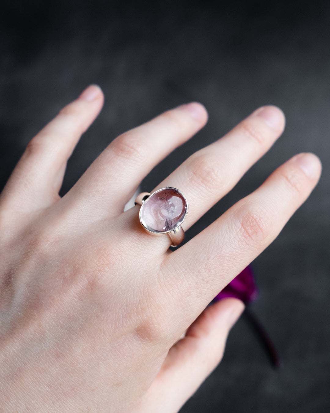 Lavender Aura Quartz Ring in Sterling Silver - Size 6 1/2 US / N UK