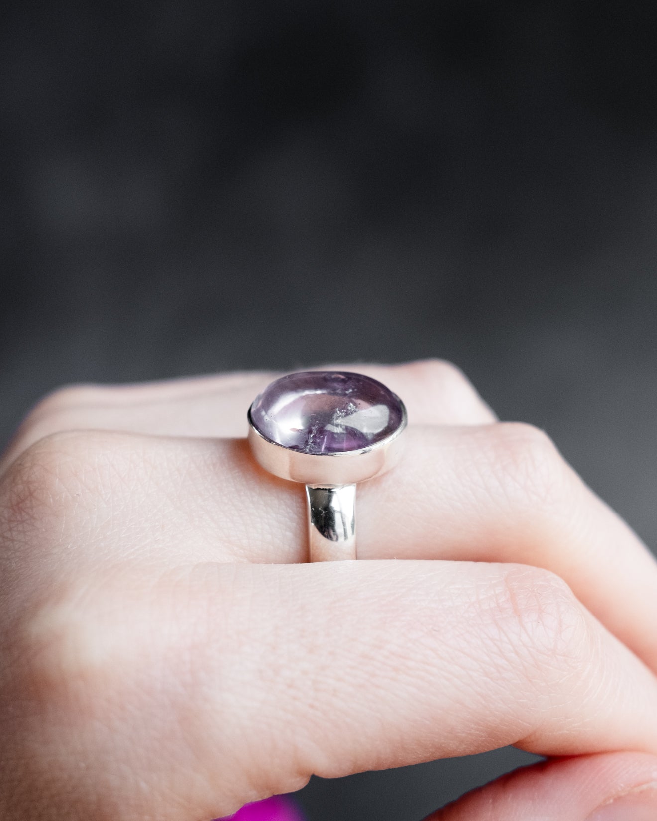 Lavender Aura Quartz Ring in Sterling Silver - Size 6 1/2 US / N UK - The Healing Pear