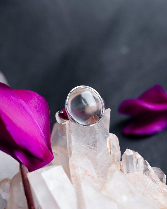 Lavender Aura Quartz Ring in Sterling Silver - Size 6 3/4 US / N 1/2 UK - The Healing Pear