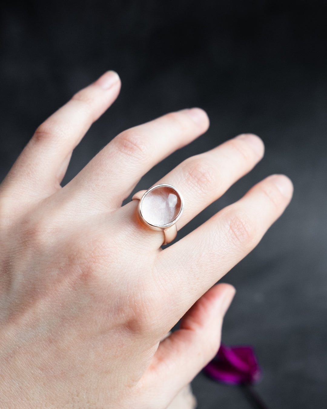 Lavender Aura Quartz Ring in Sterling Silver - Size 6 3/4 US / N 1/2 UK - The Healing Pear